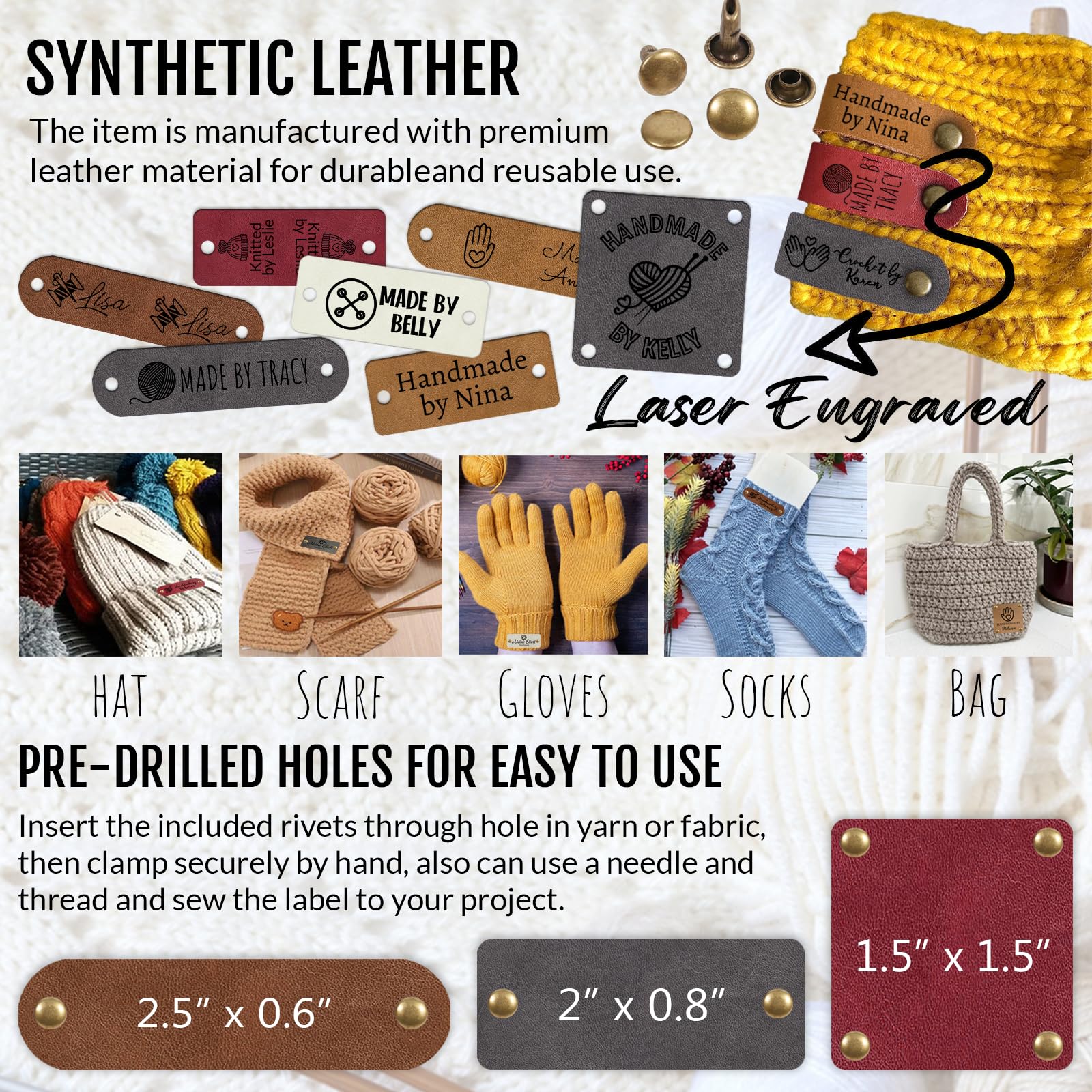 An application scenario or product detail of custom leather tags for crochet - Image 10