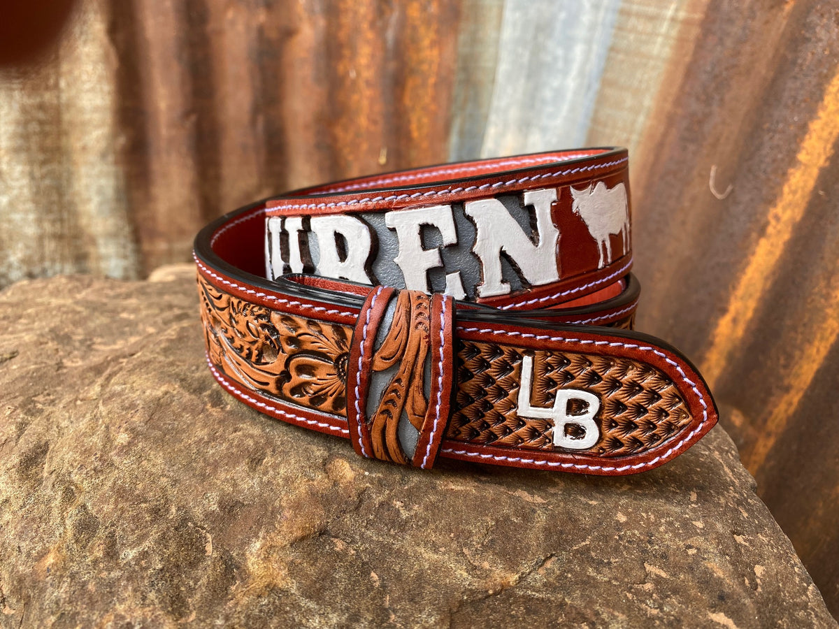An application scenario or product detail of custom tooled leather belts - Image 7