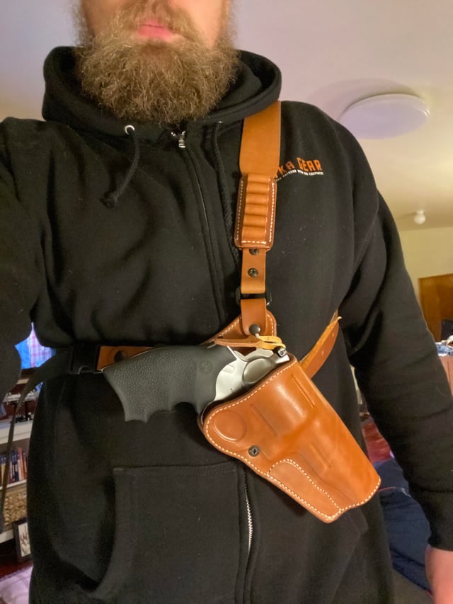 An application scenario or product detail of diamond d custom leather chest holster - Image 21