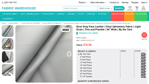 Fabric Warehouse - Dove Grey Faux Leather Vinyl Upholstery Fabric