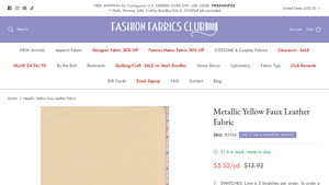 Fashion Fabrics Club - Metallic Yellow Faux Leather