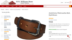 H.N. Williams - Amish Extra Thick Leather Belt