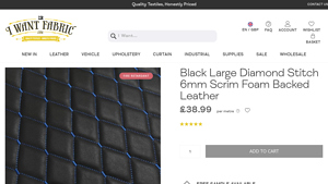 I Want Fabric - Black Large Diamond Stitch Foam Backed Leather