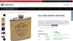 Lazer Designs - Engraved Leather & Stainless Steel Flask