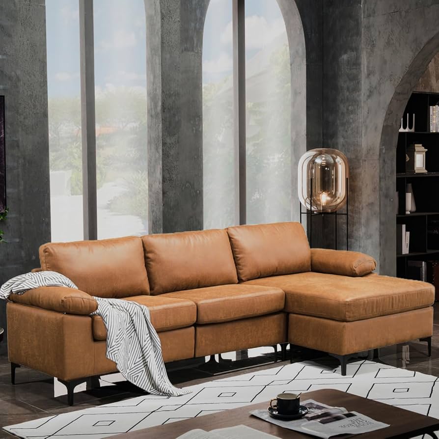 An application scenario or product detail of leather and suede sofa - Image 1