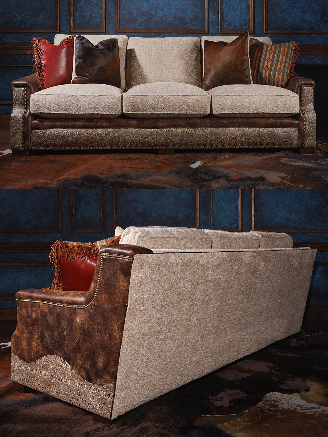 An application scenario or product detail of leather couch with fabric cushions - Image 4
