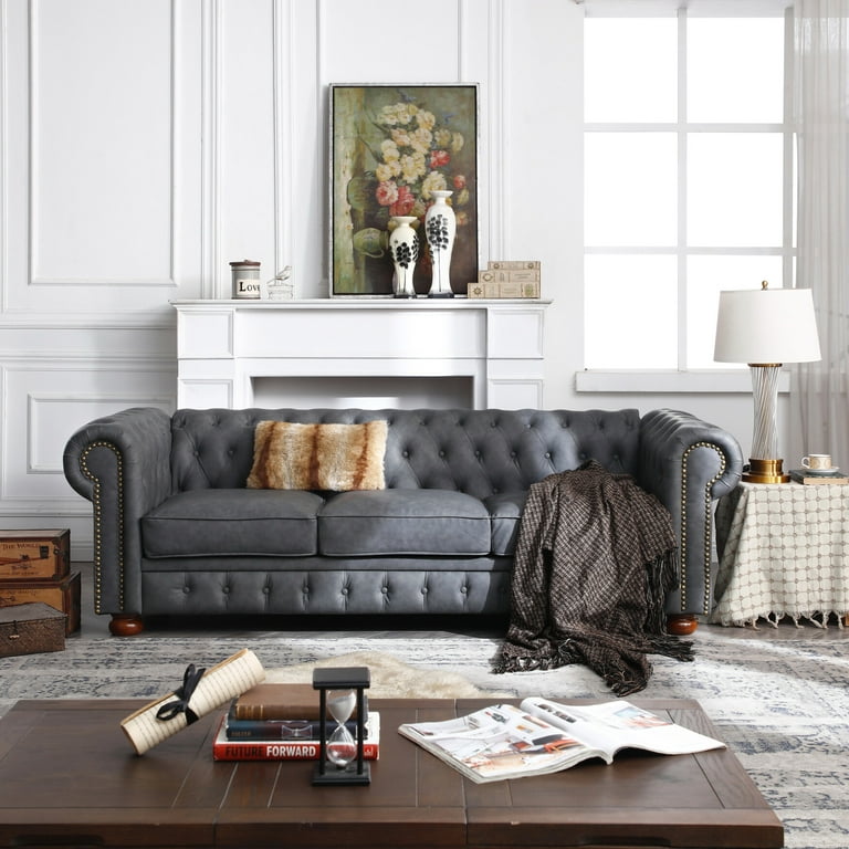 An application scenario or product detail of leather couch with fabric cushions - Image 5