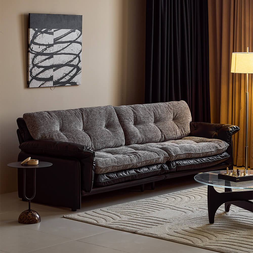 An application scenario or product detail of leather couch with fabric cushions - Image 12