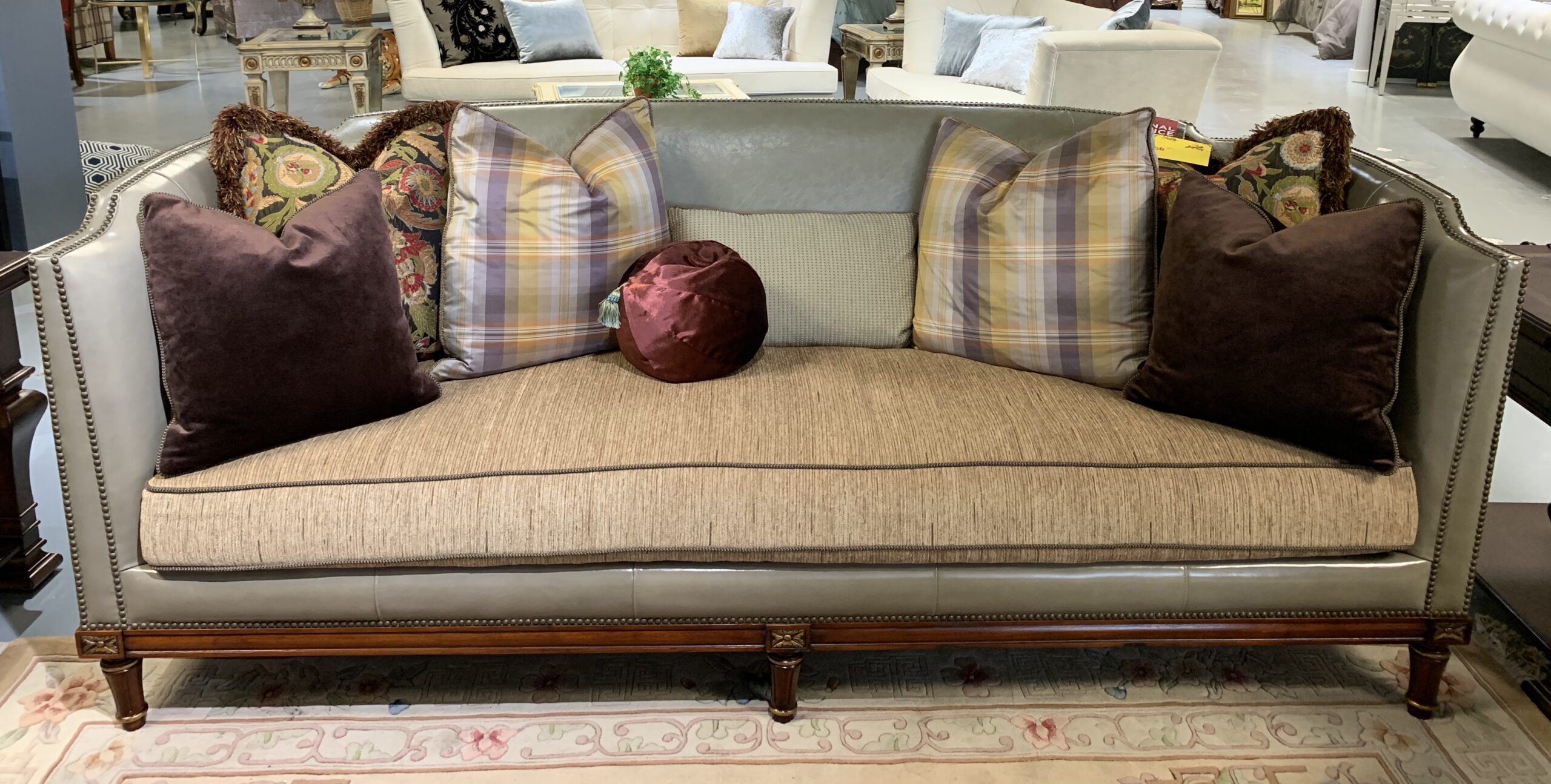 An application scenario or product detail of leather couch with fabric cushions - Image 15