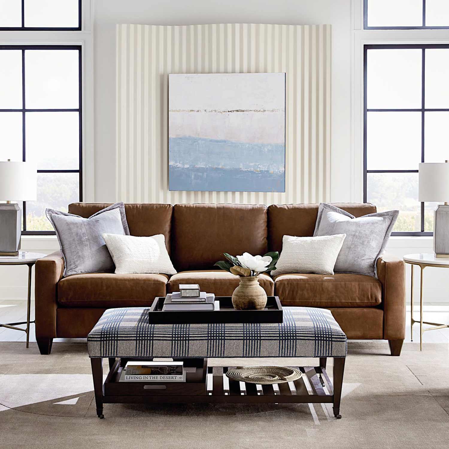 An application scenario or product detail of leather sofa with fabric cushions - Image 14