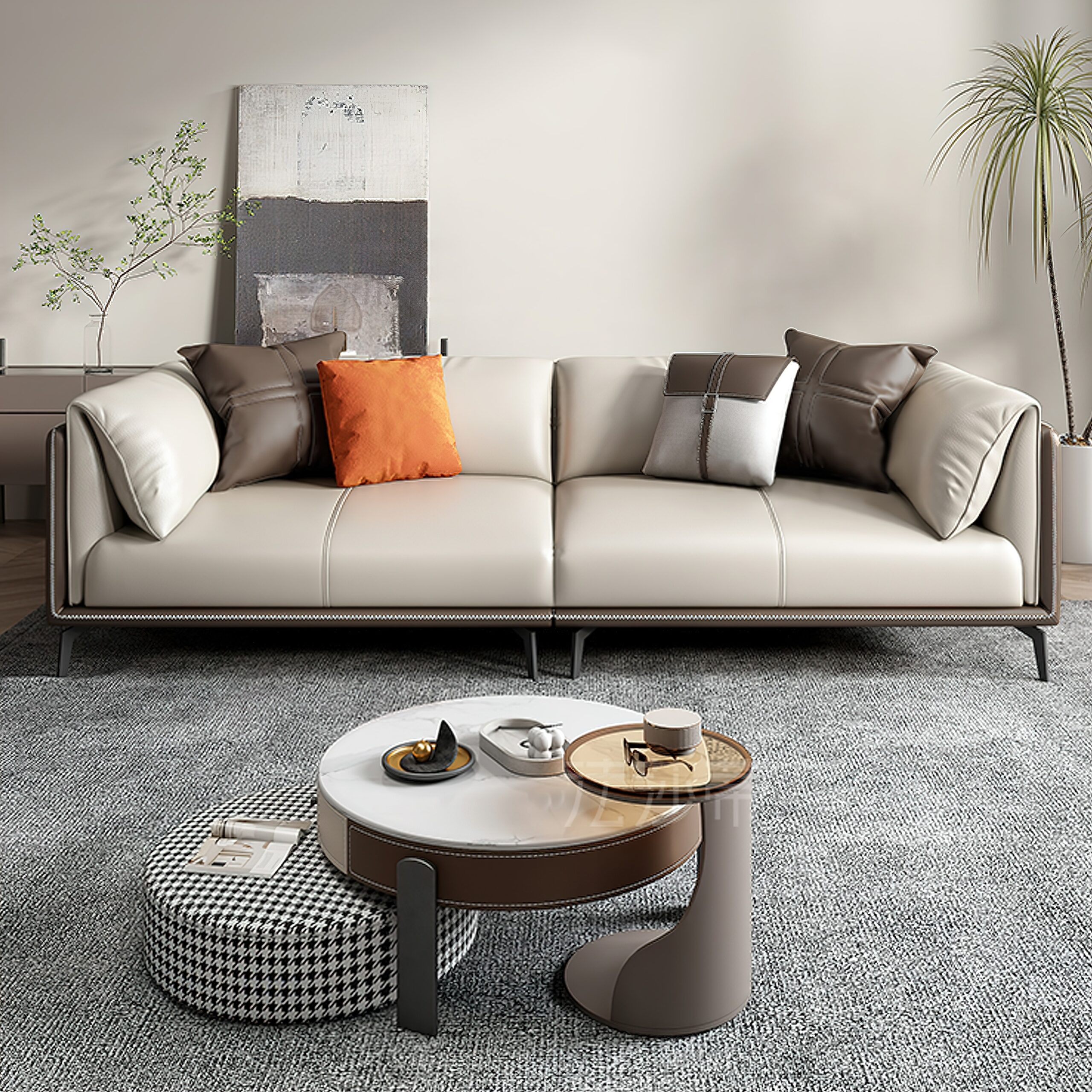 An application scenario or product detail of leather sofa with fabric cushions - Image 20