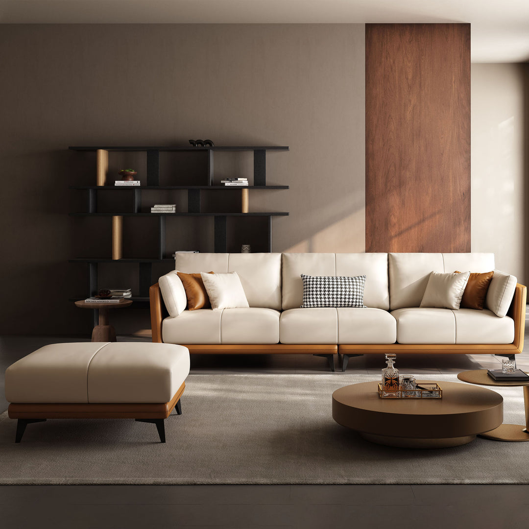 An application scenario or product detail of leather sofa with fabric cushions - Image 22