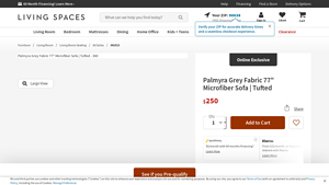 Living Spaces - Palmyra Grey Microfiber Sofa