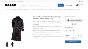 Maxam - Giovanni Navarre® Italian Stone™ Design Genuine Leather Trench Coat