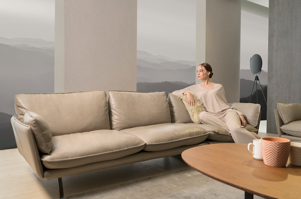 An application scenario or product detail of mixing leather and fabric couches - Image 19