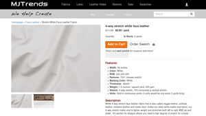 MJ Trends - Stretch White Faux Leather Fabric