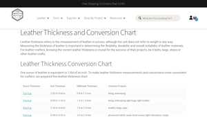 Montana Leather - Thickness & Ounces Chart