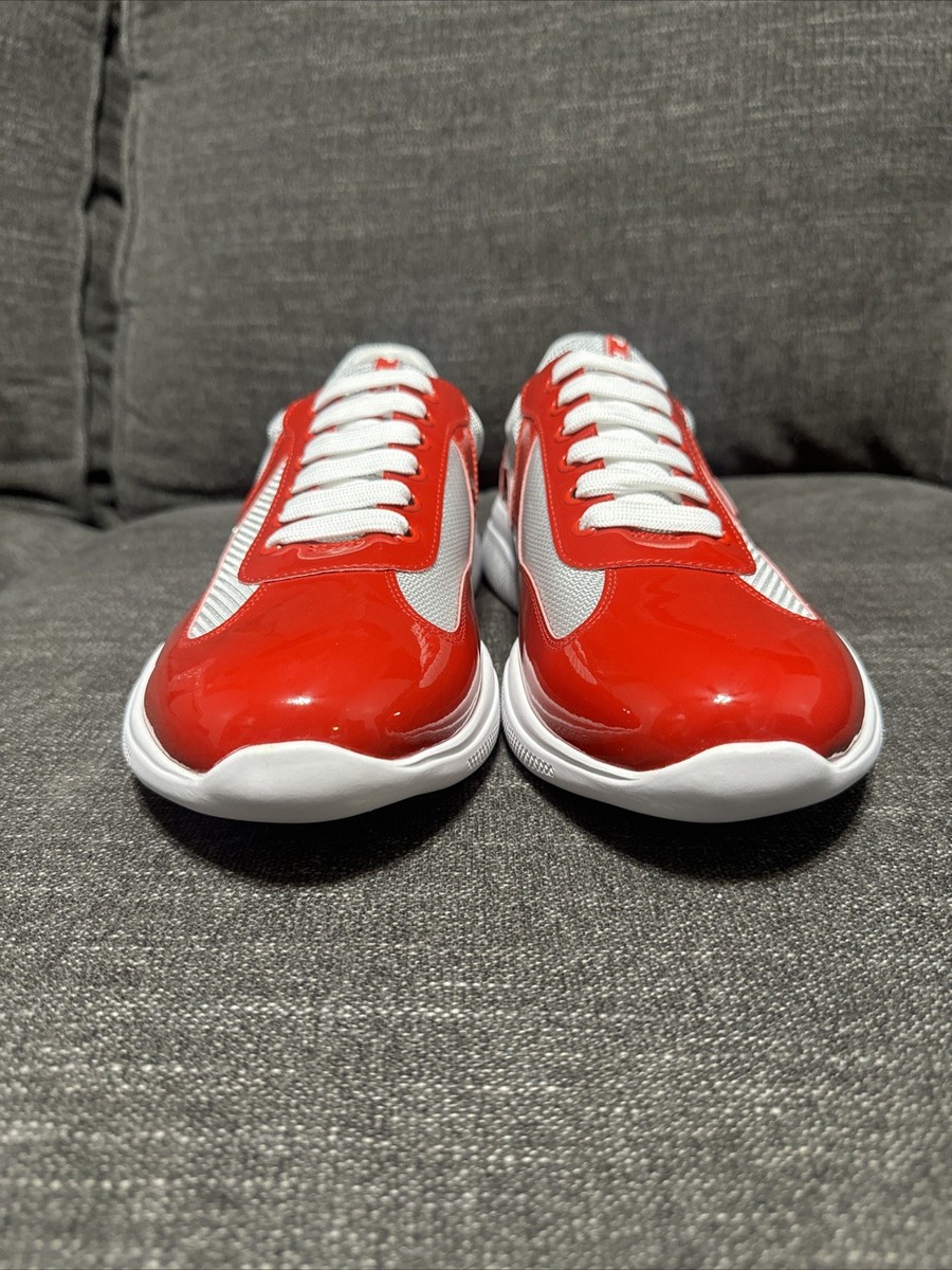 An application scenario or product detail of patent leather and technical fabric prada america's cup sneakers - Image 4