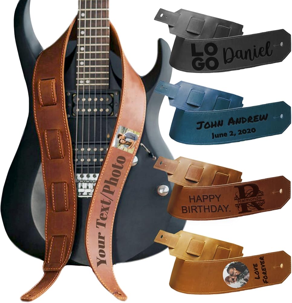 An application scenario or product detail of personalized custom leather guitar straps - Image 12