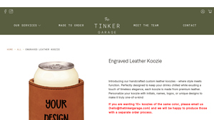 The Tinker Garage - Engraved Leather Koozie