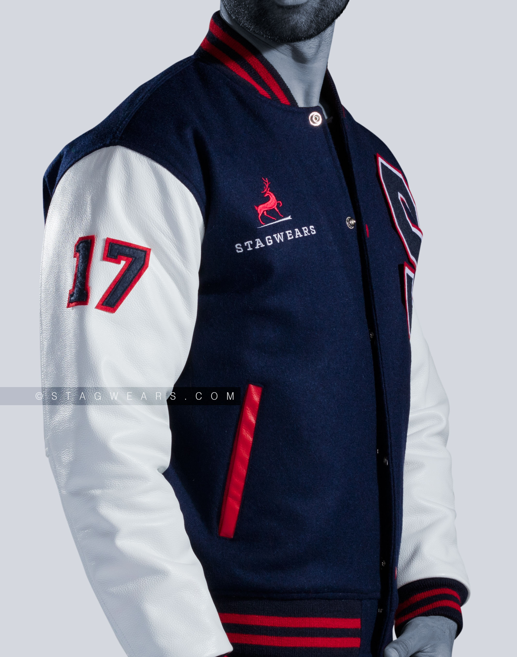 An application scenario or product detail of wholesale varsity jackets with leather sleeves - Image 15
