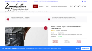 ZippiLeather - Mens Classic Style Custom Made Black Leather Pant