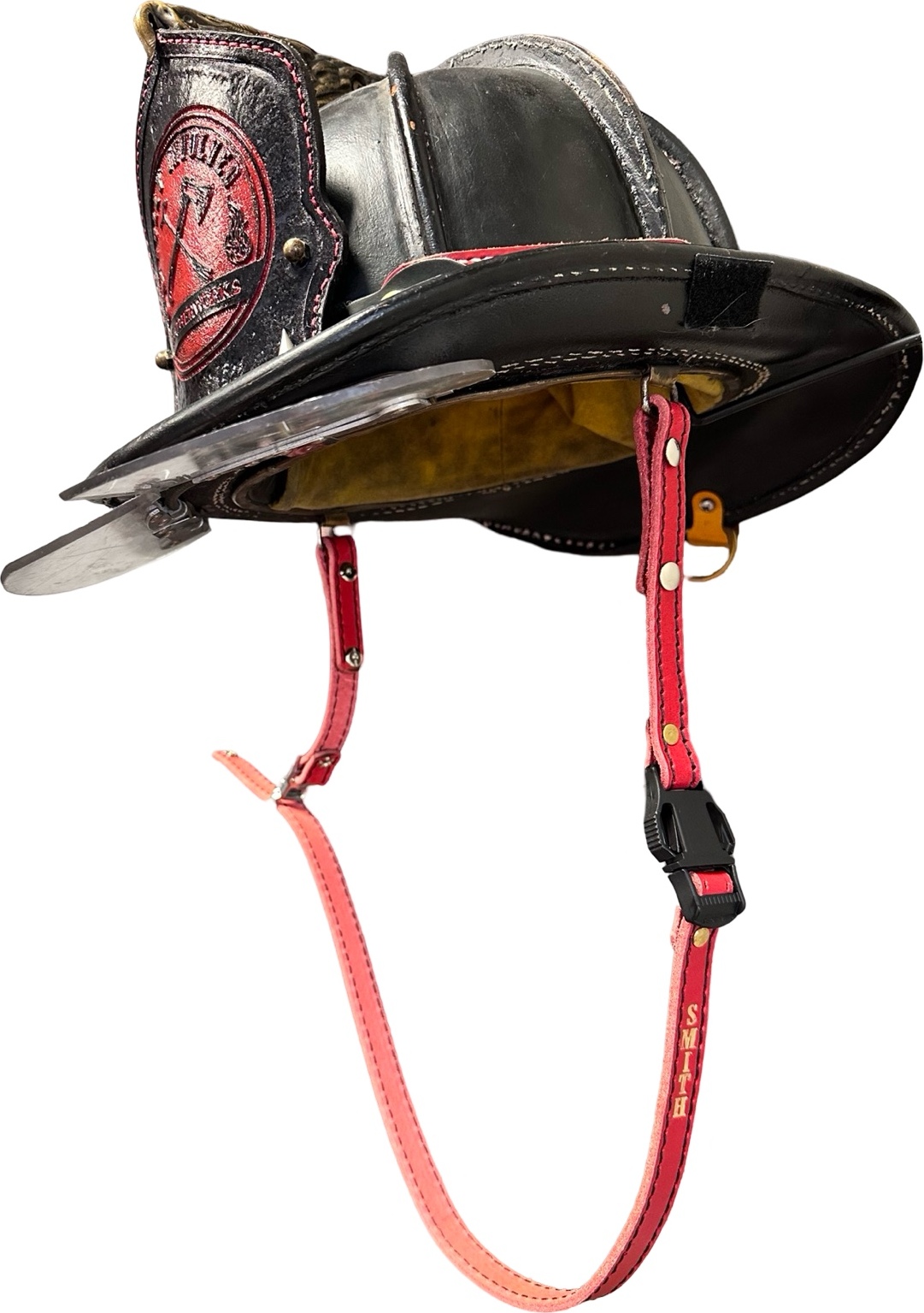 firefighter leather chin strap Material