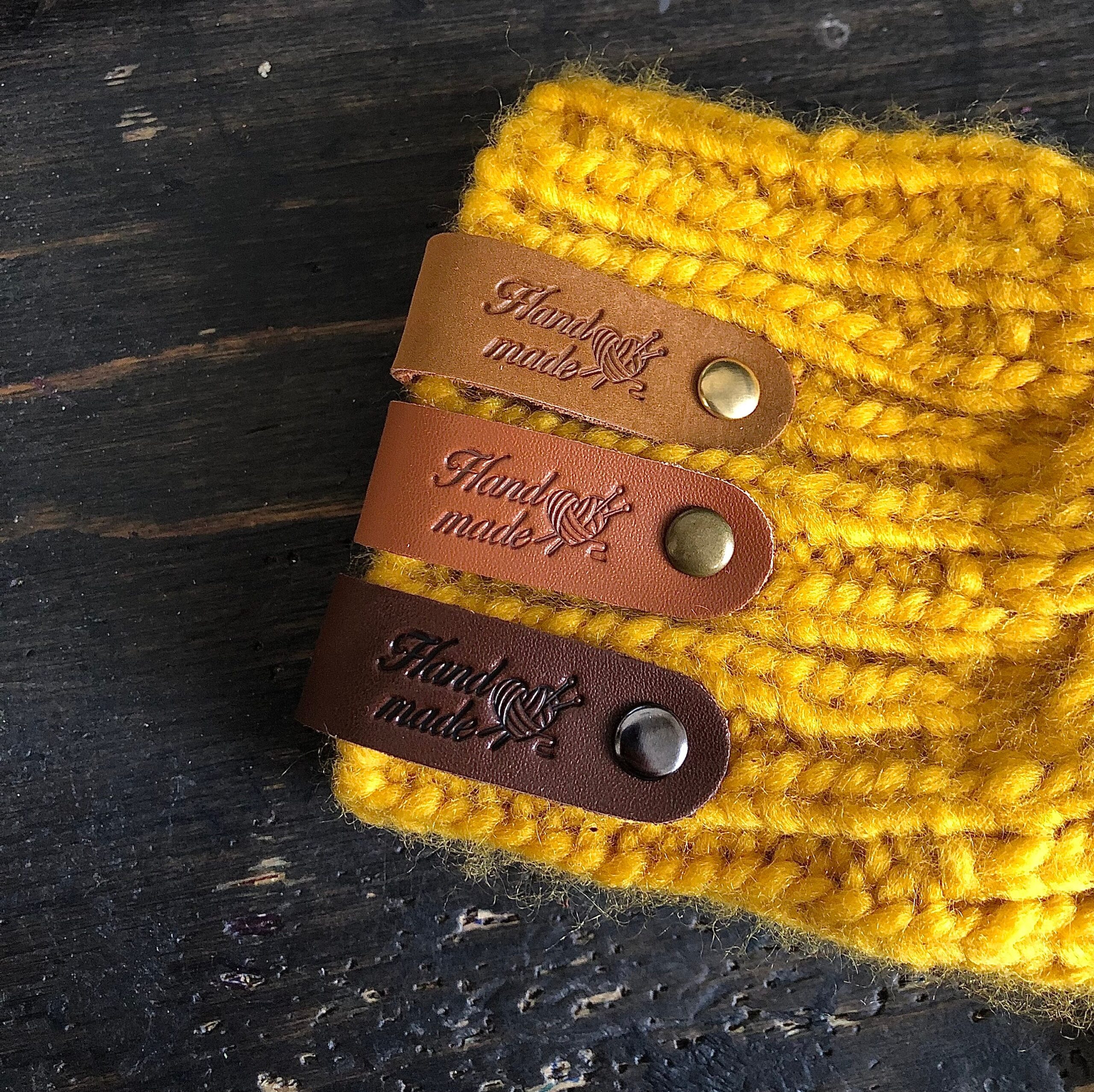 custom leather tags for crochet