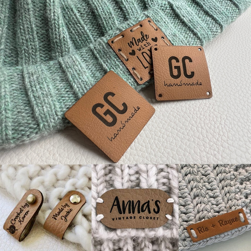 custom leather tags for crochet