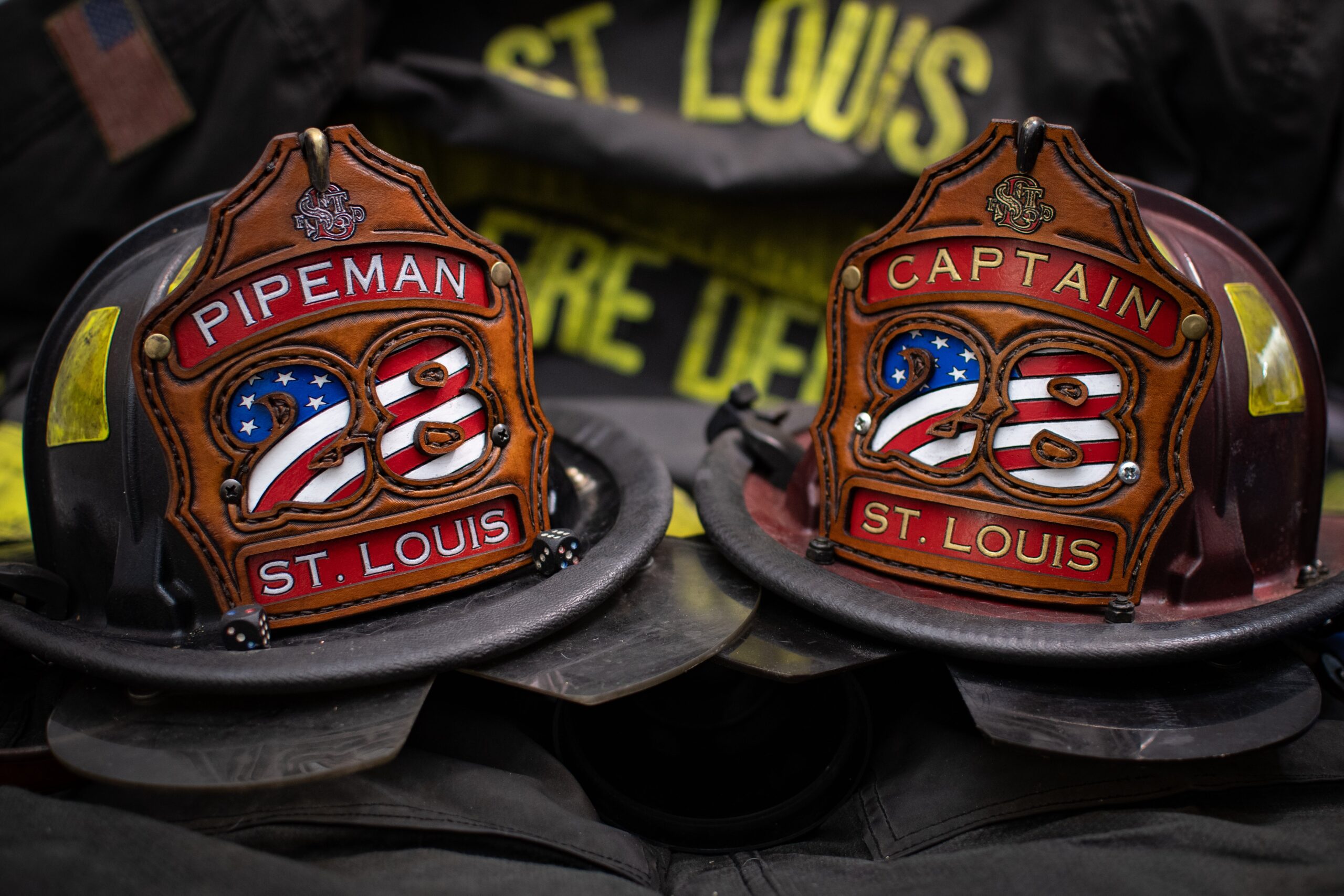 custom leather fire helmet shields