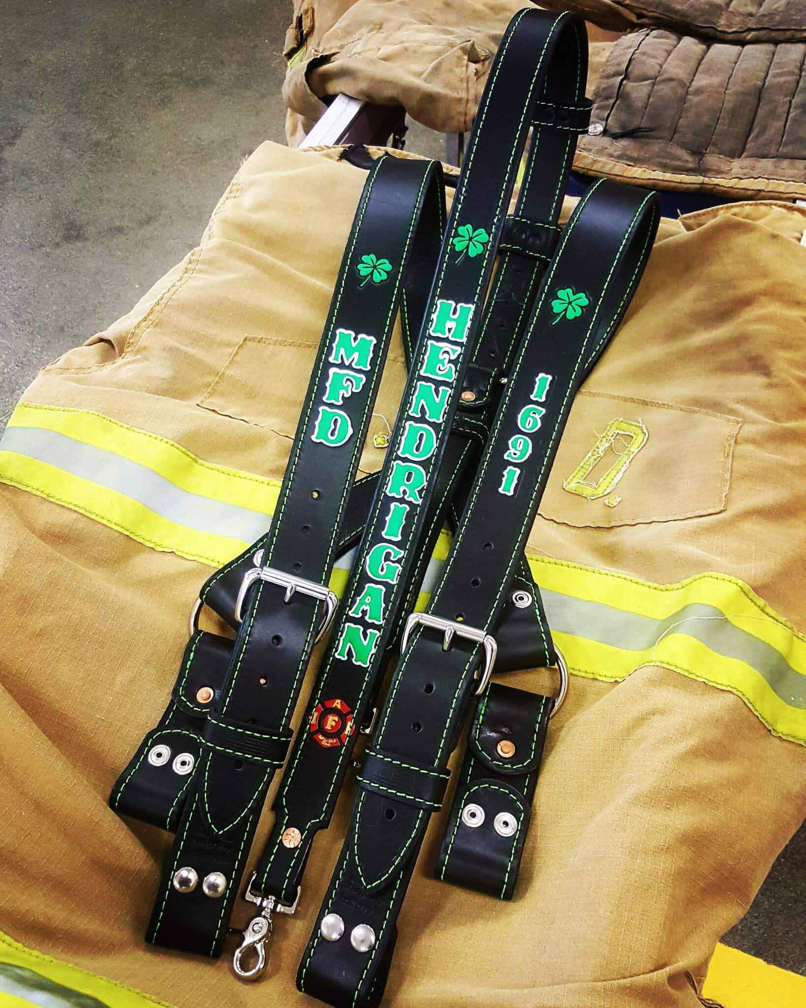 custom leather firefighter suspenders