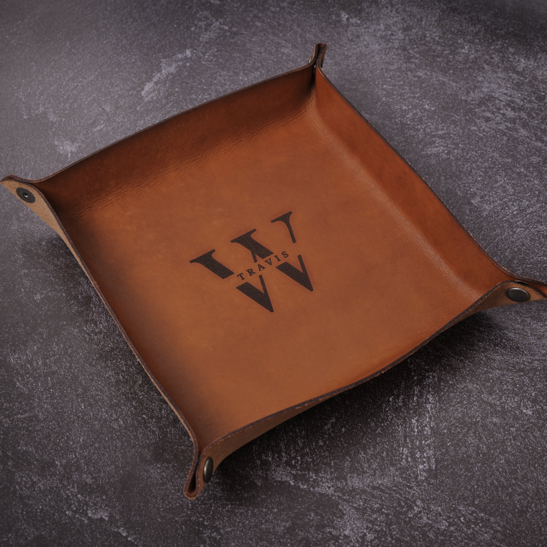 custom leather valet tray