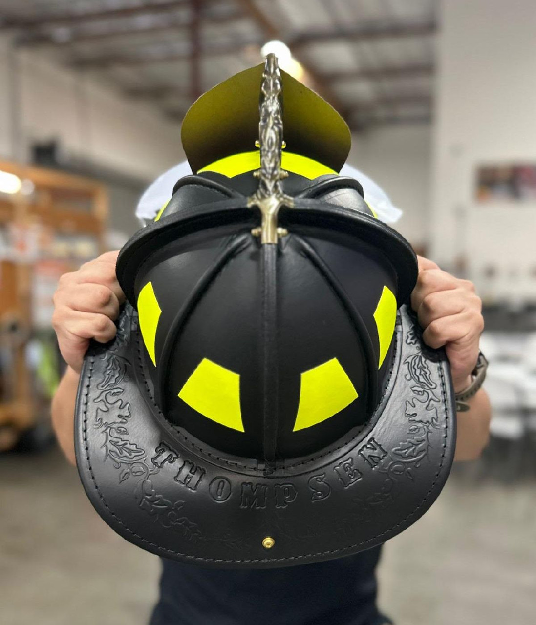 custom leather fire helmets