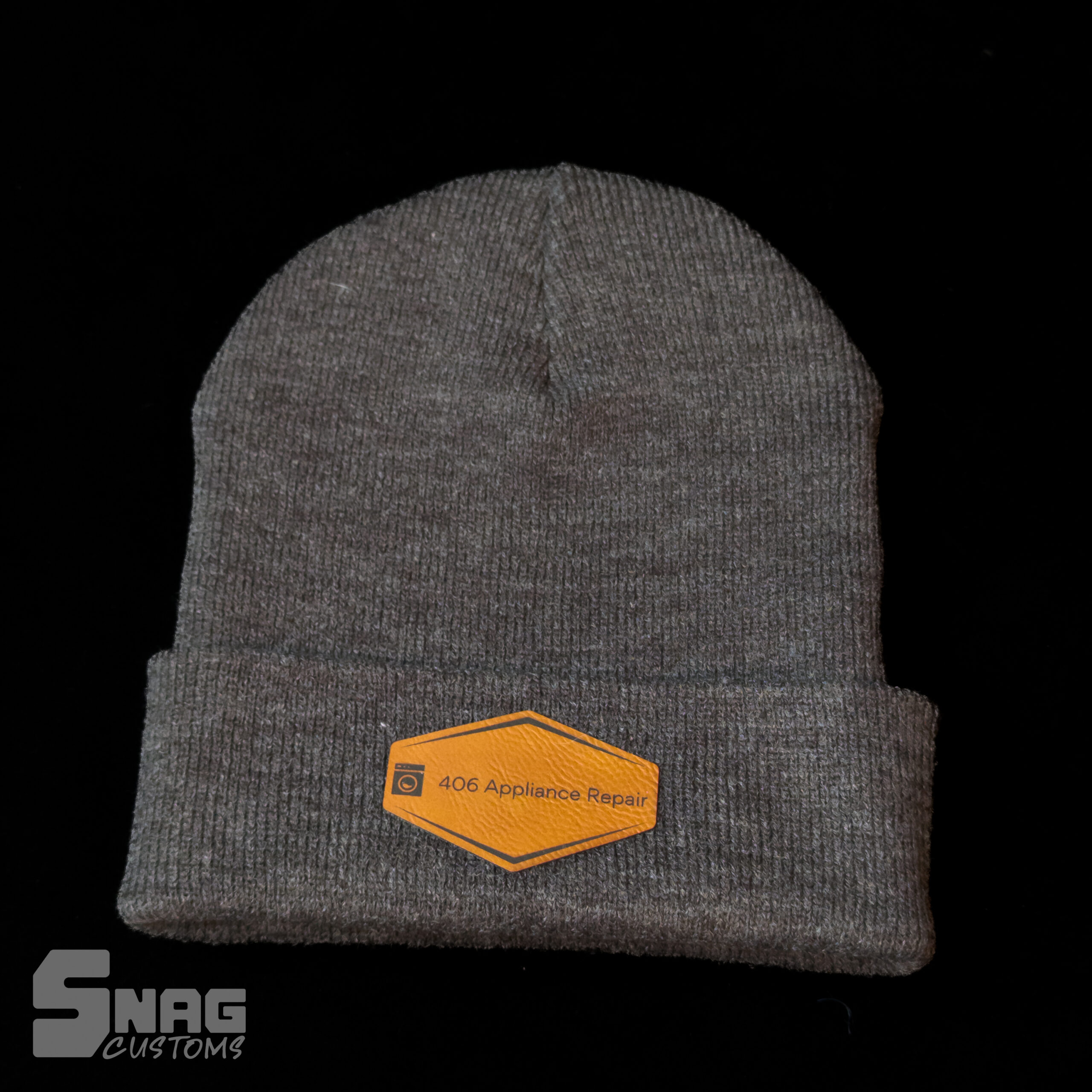 custom leather patch beanie