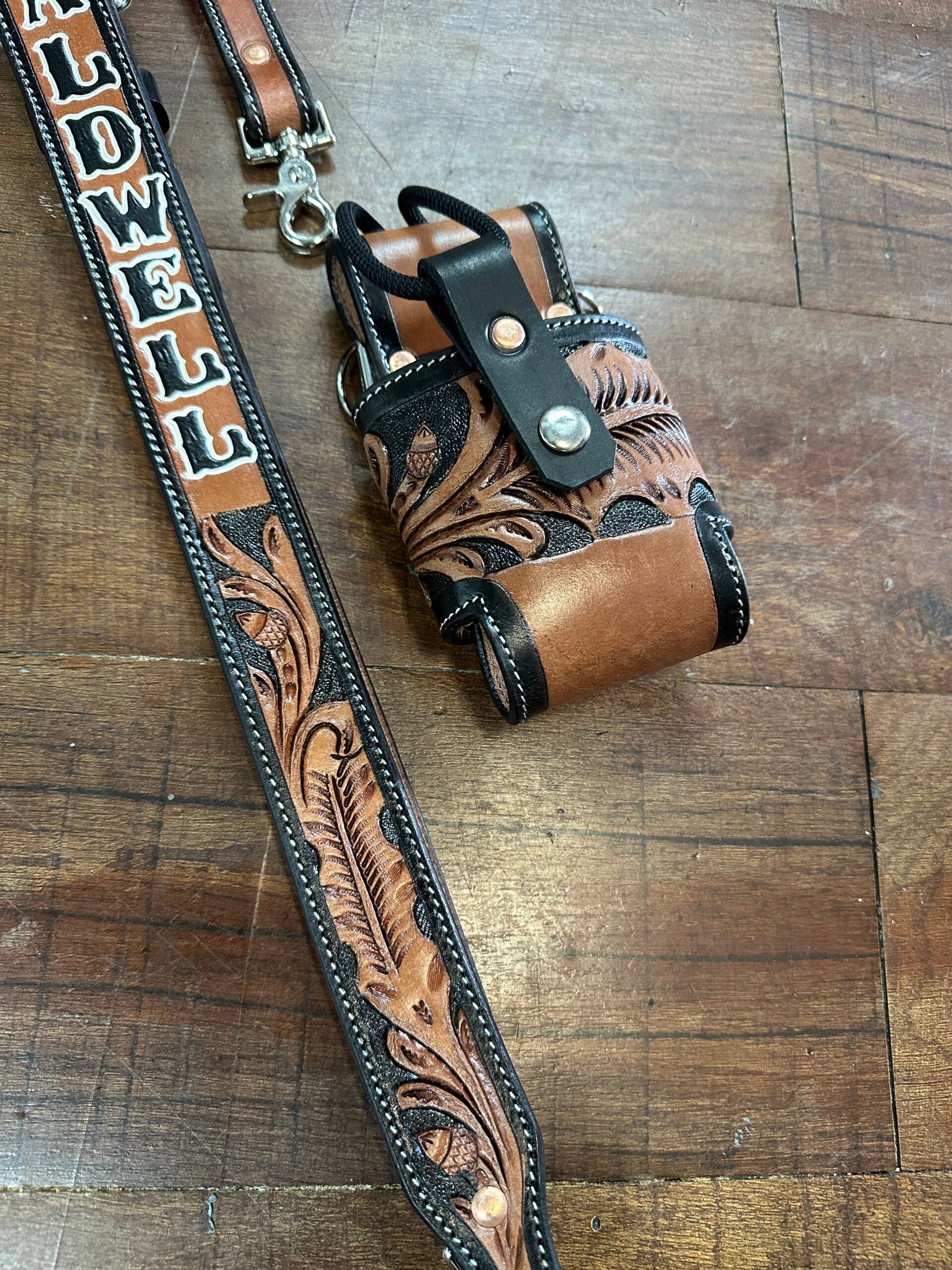 custom leather radio strap firefighter