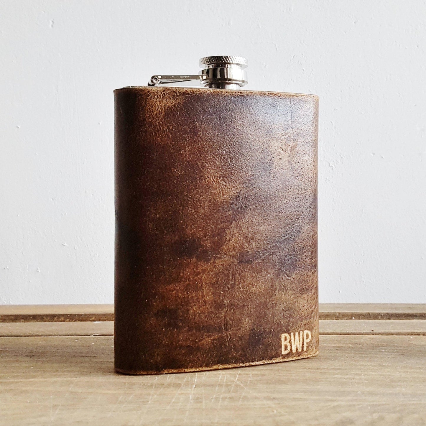 custom leather hip flask