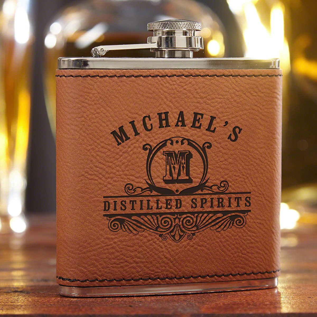 custom leather hip flask