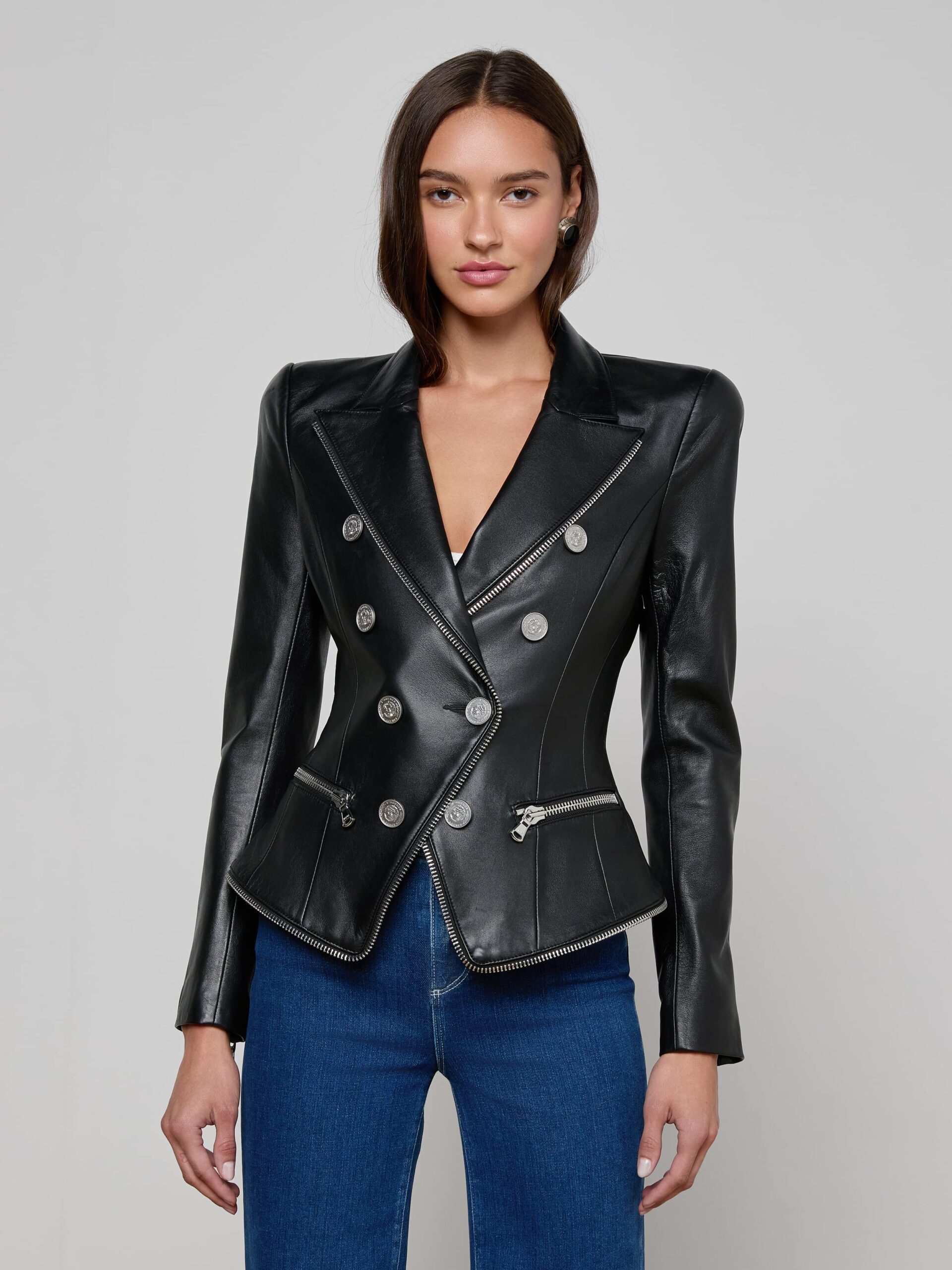 l'agence leather blazer