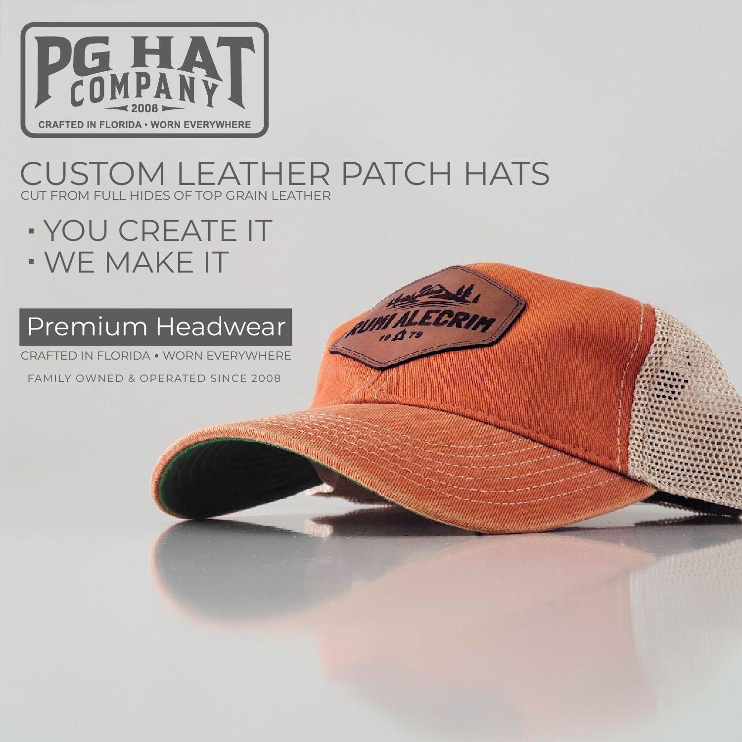 custom leather patch hats