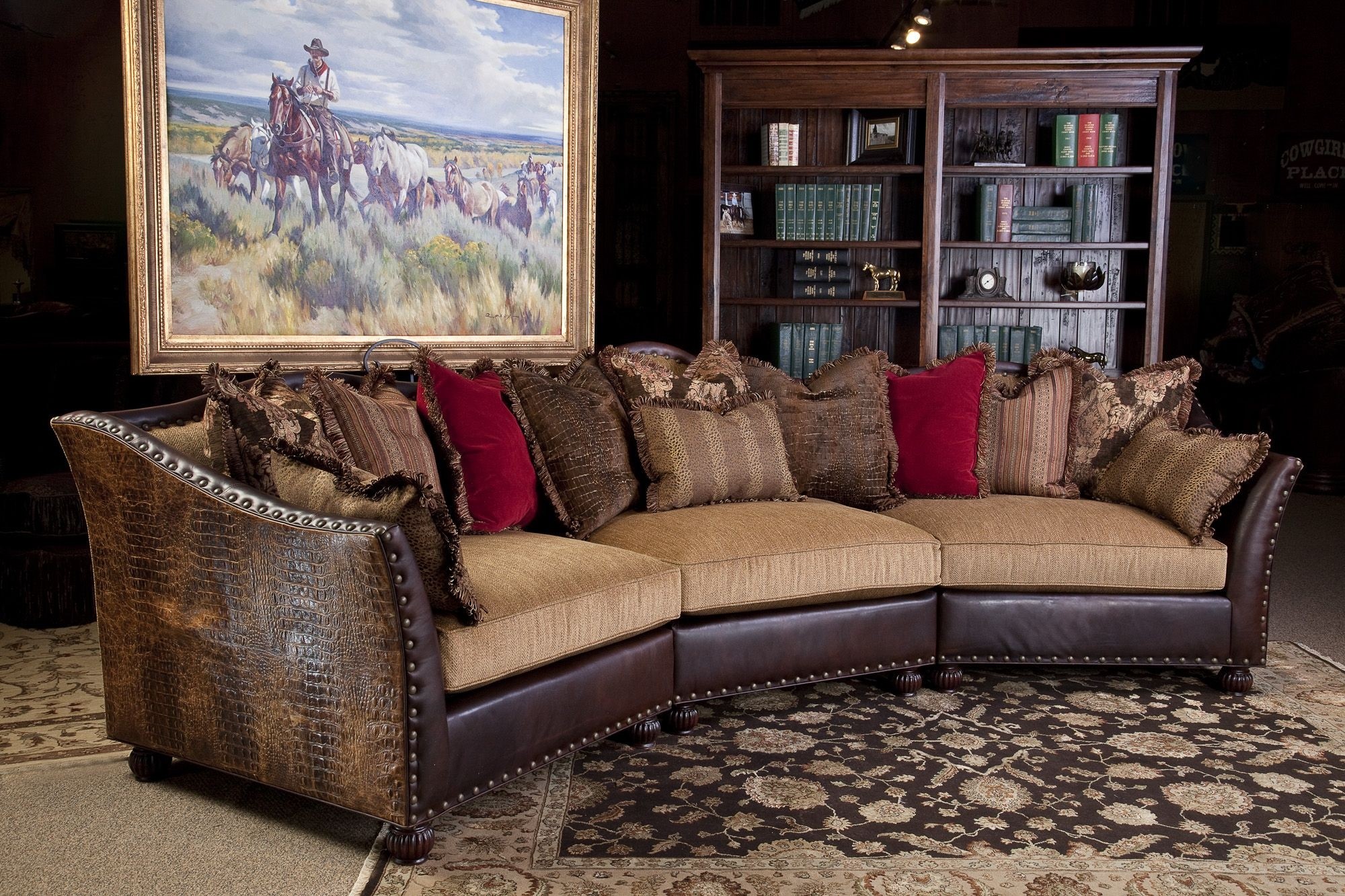 leather and fabric sectional