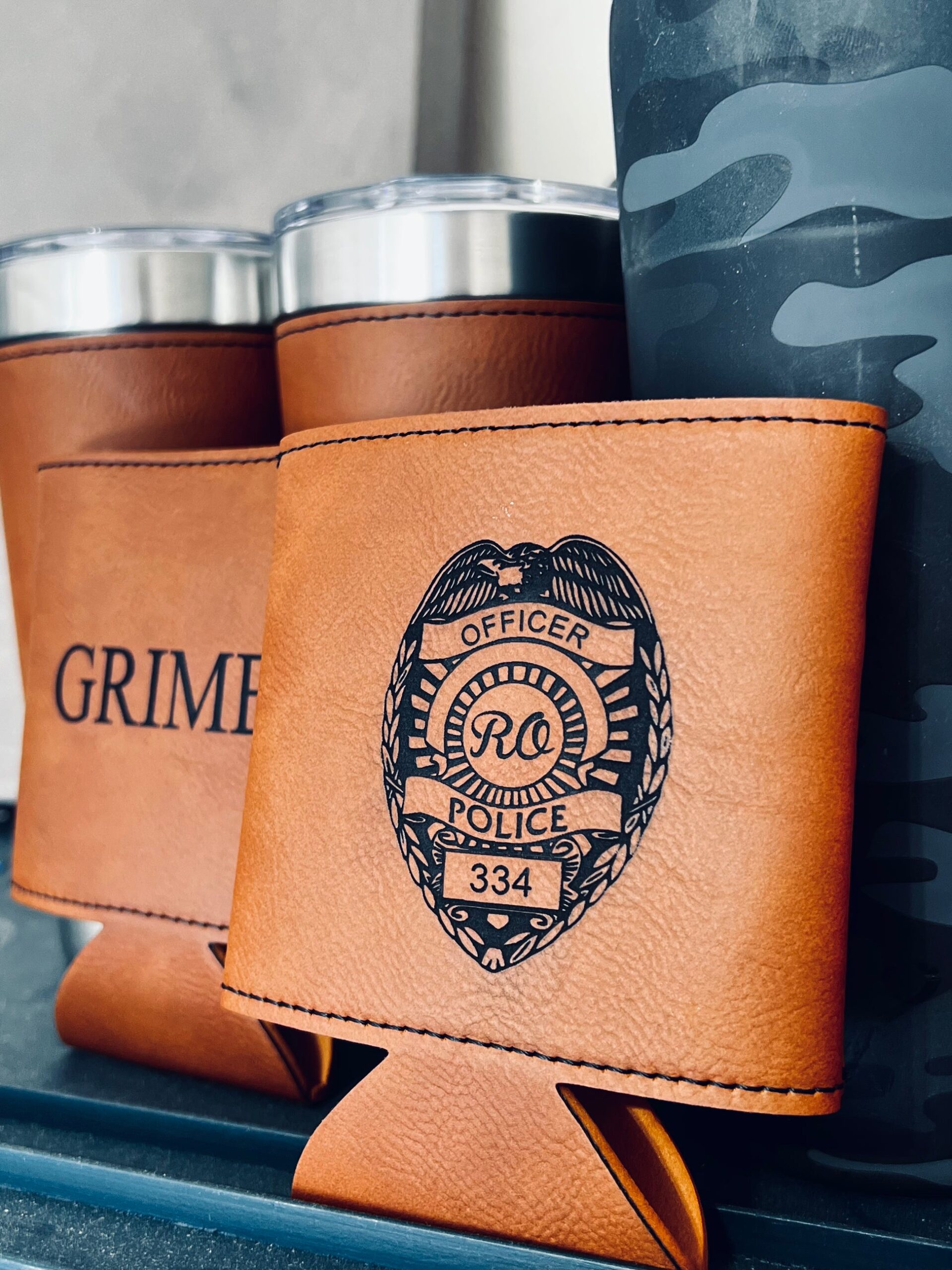 custom leather koozie